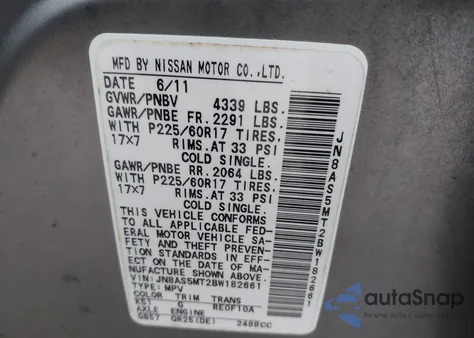 2011 Nissan Rogue Sv from USA, damaged, VIN JN8AS5MT2BW182661